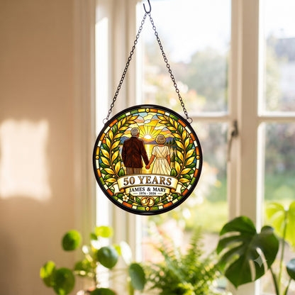 50th Anniversary Suncatcher - Design 2 - Personalized Gift for Couples