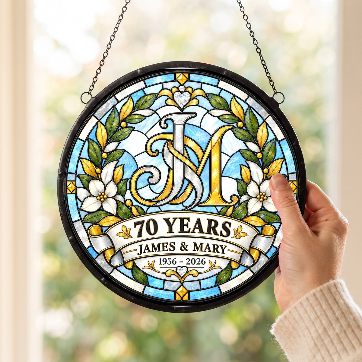 70th Anniversary Suncatcher - Personalized Gift for Couples