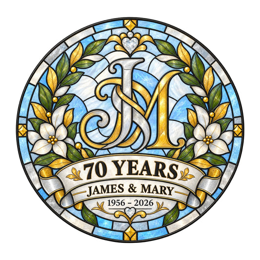 70th Anniversary Suncatcher - Personalized Gift for Couples
