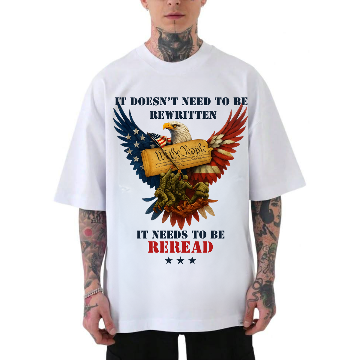 "It Doesn’t Need To Be Rewritten" Patriotic Eagle T-Shirt, Veteran Tribute Tee USA Pride