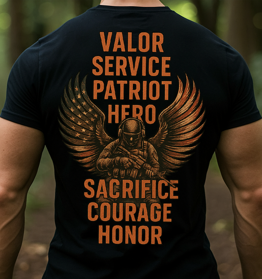 Patriot Veteran Honor T-Shirt – Military Graphic Tee with Valor Service Sacrifice Courage, Gift for Dad or Men