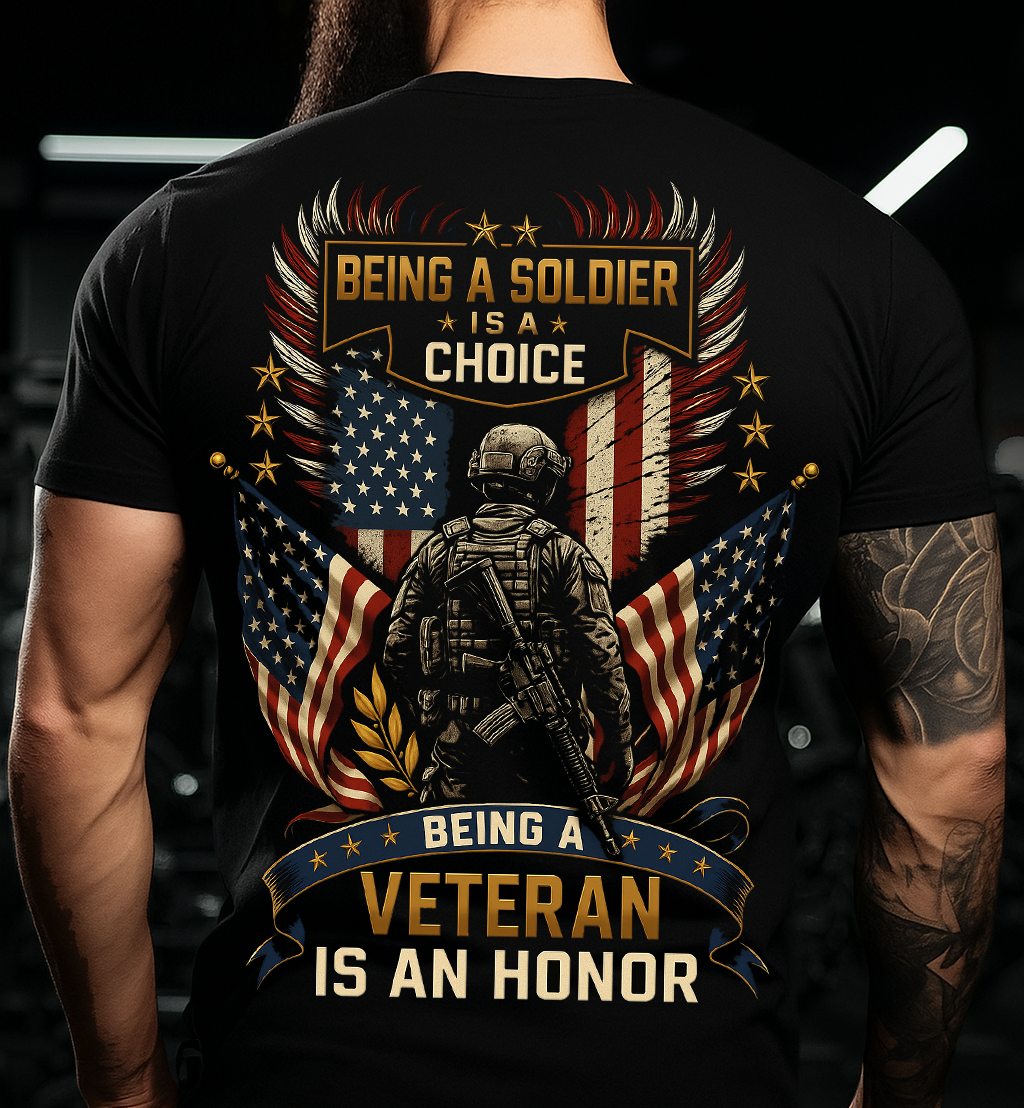 Soldier Veteran Honor T-Shirt – Patriotic Military Graphic Tee with American Flag for Men