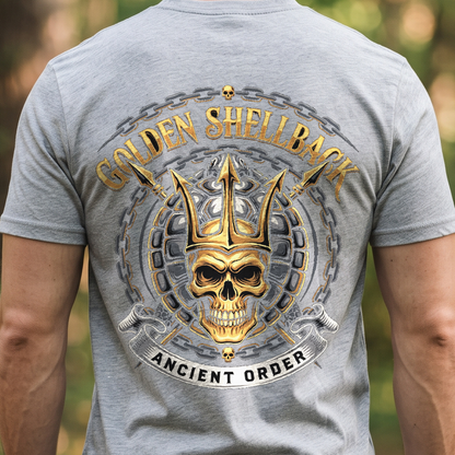 "Golden Shellback - Ancient Order" T-Shirt – Navy Tradition Skull Anchor Gift for Veterans Day