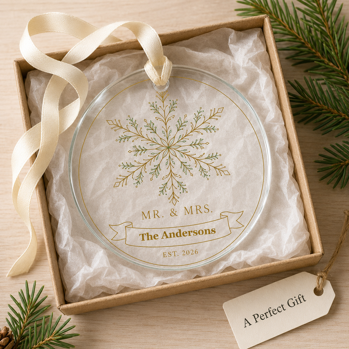 snowflake glass ornament mockup