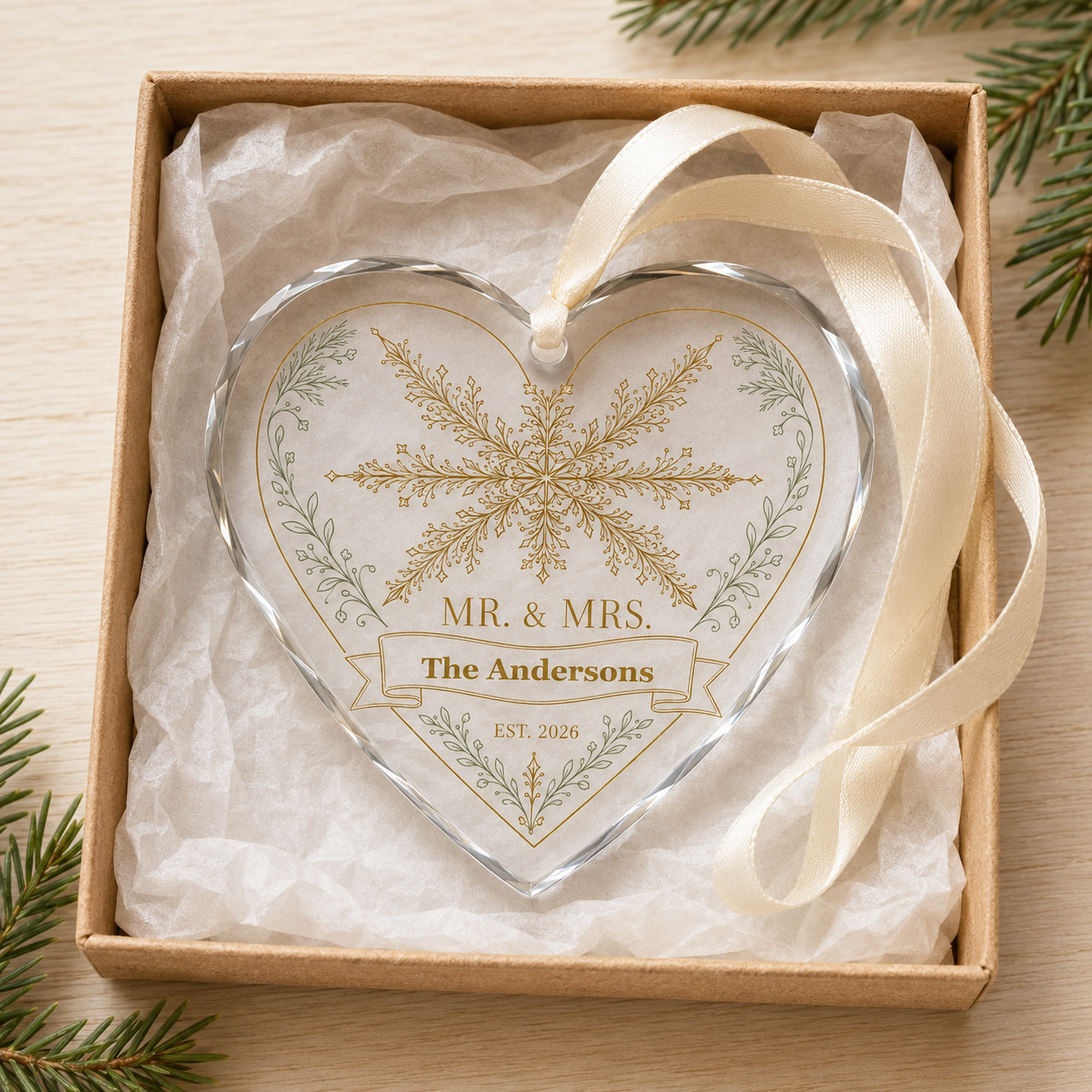 heart snowflake glass ornament mockup