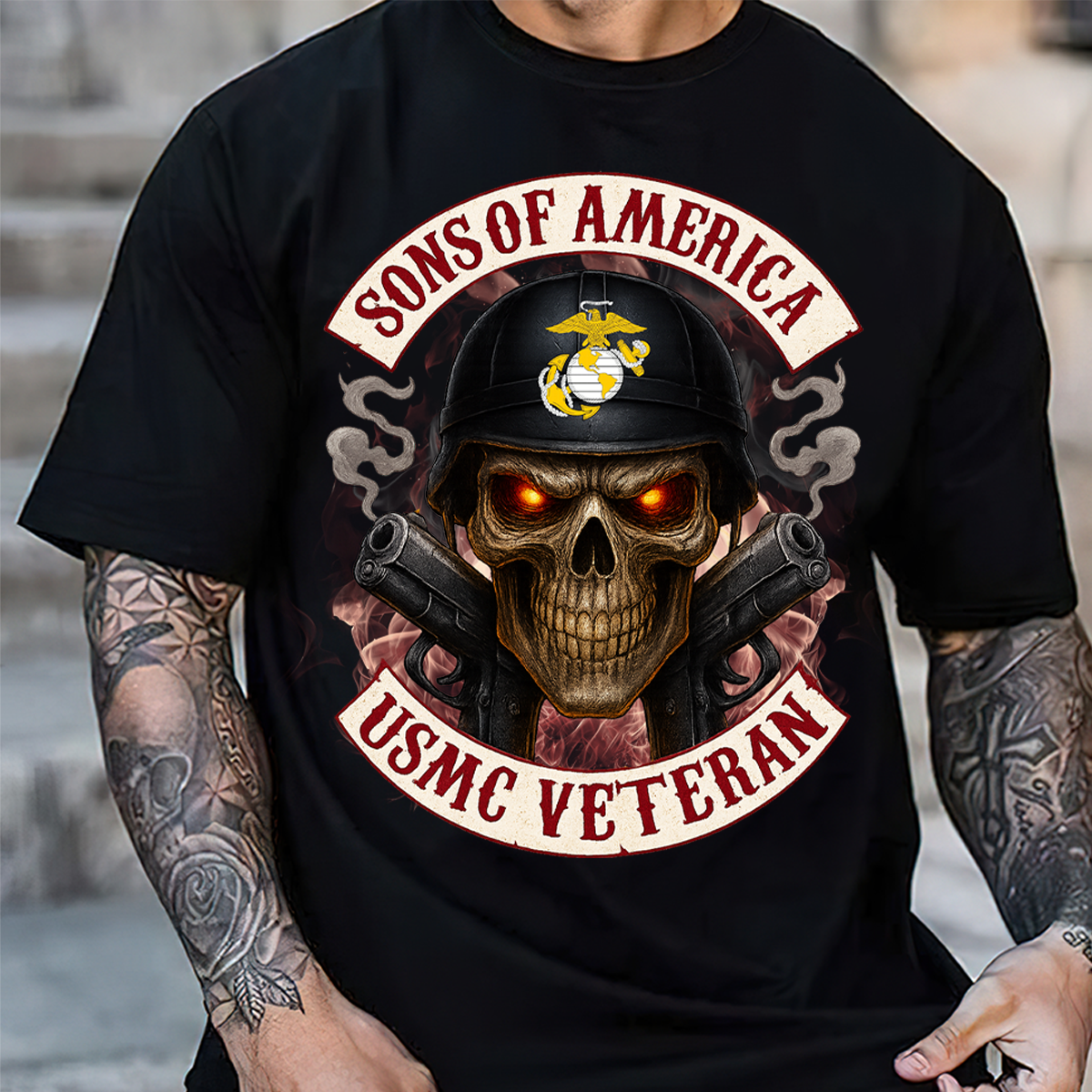 USMC Skull Sons Of America US Army Veteran T-shirt, Unisex Tee for Soldiers