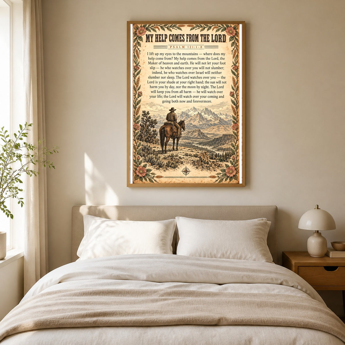 Western Scripture Poster, Psalm 121 Cowboy Mountain Art