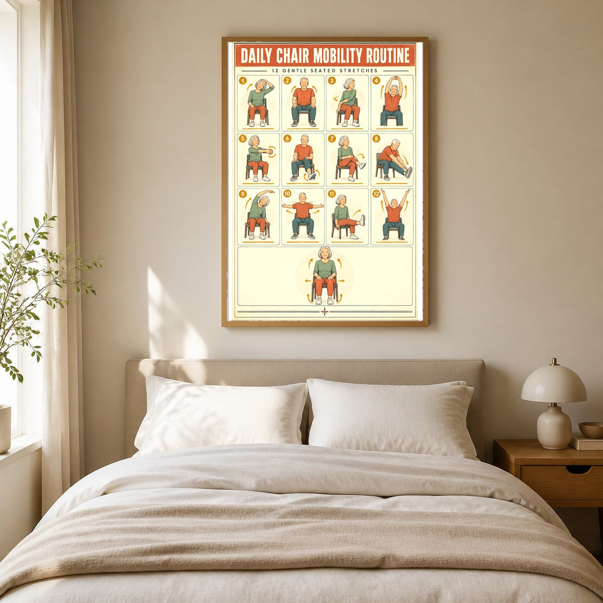 Daily Chair Mobility Routine Poster, Seated Senior Exercise Chart