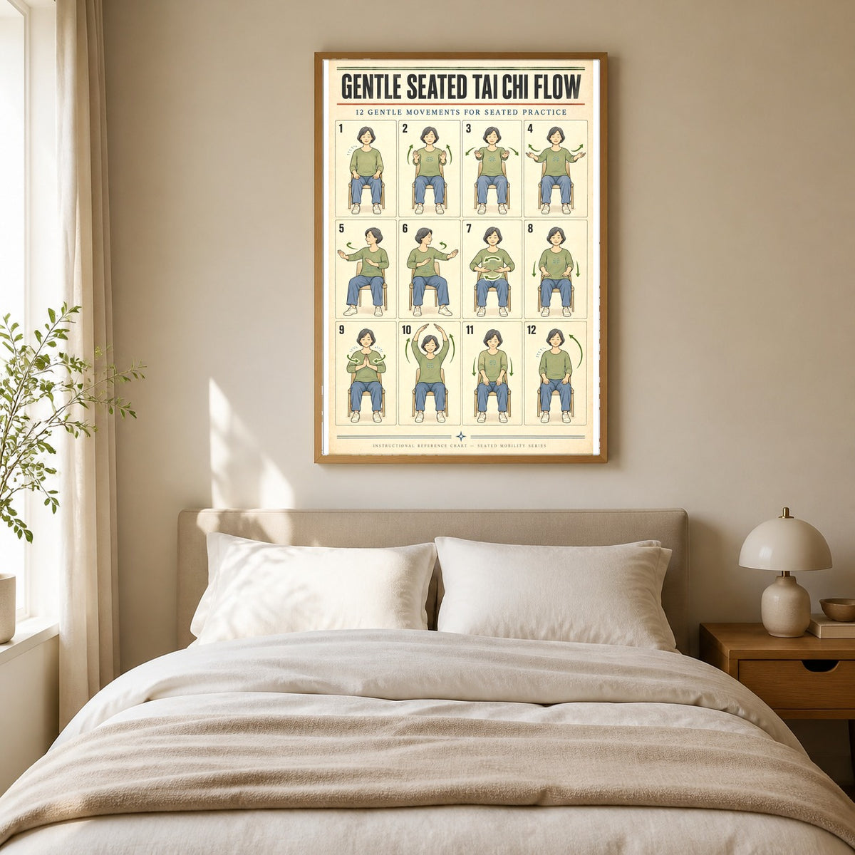 Gentle Seated Tai Chi Flow Poster, Chair Exercise Chart for Seniors