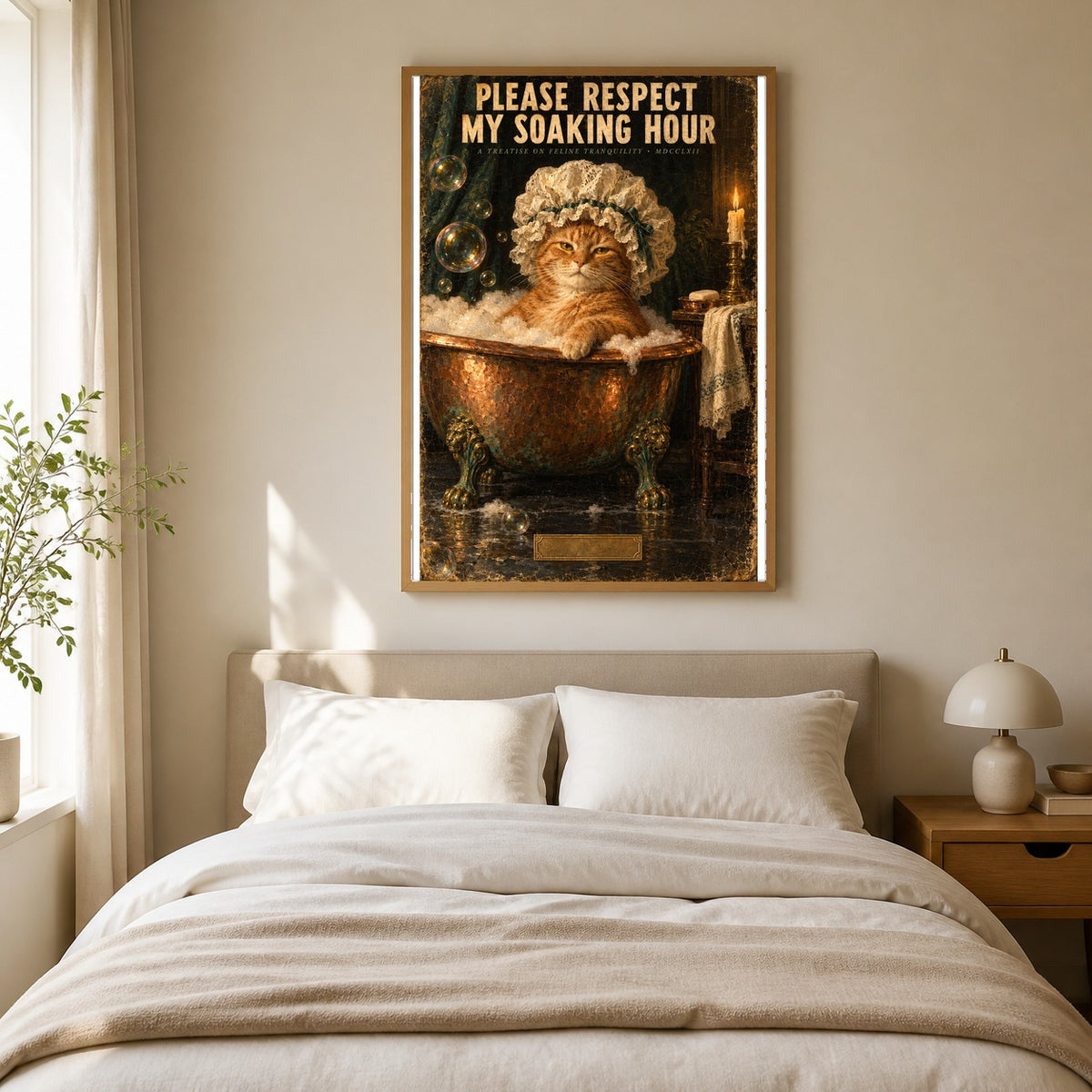 Aristocratic Cat Soaking Hour Bath Poster, Funny Vintage Wall Art
