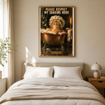 Aristocratic Cat Soaking Hour Bath Poster, Funny Vintage Wall Art