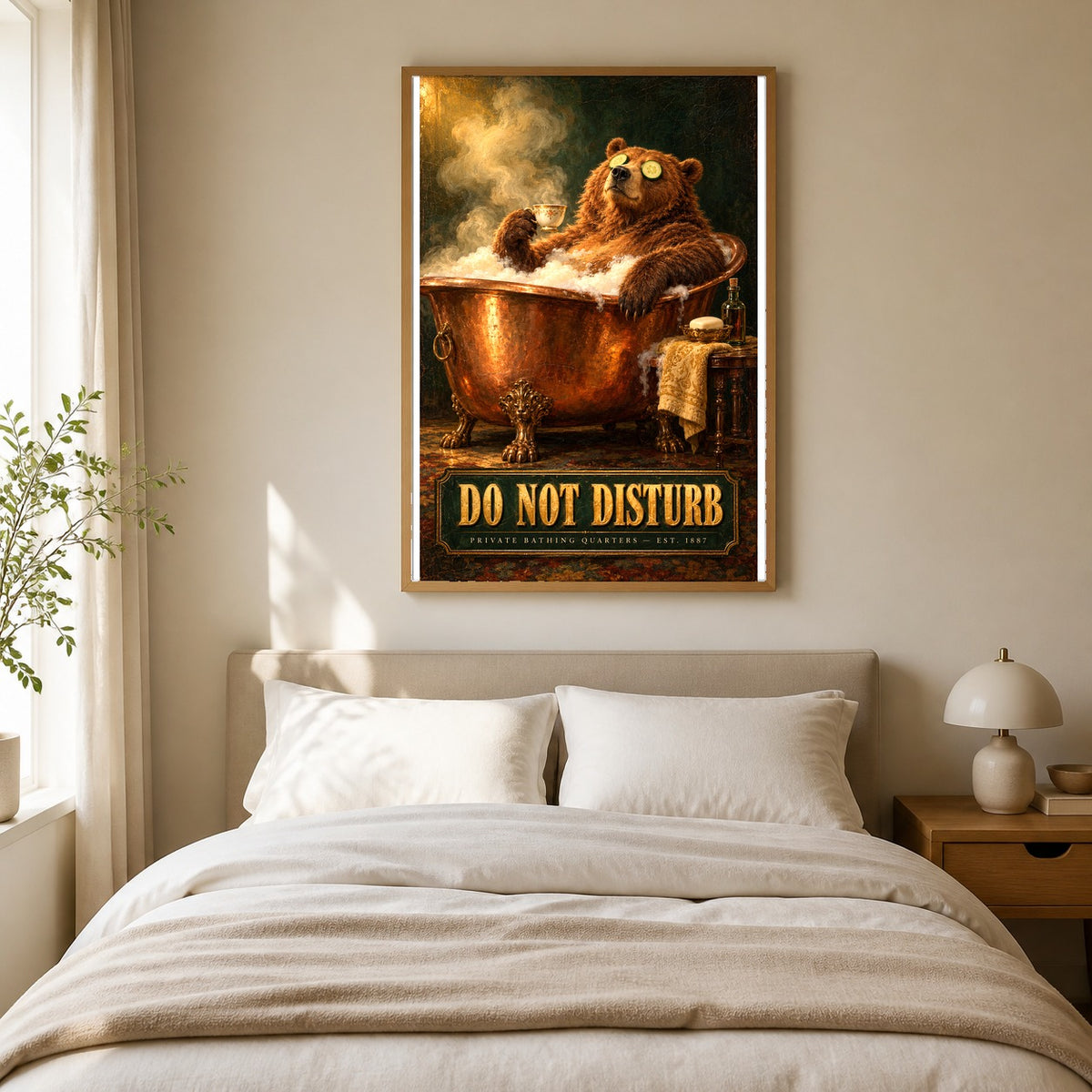 Funny Victorian Bear Bathtub Art Poster, Moody Bathroom Wall Decor