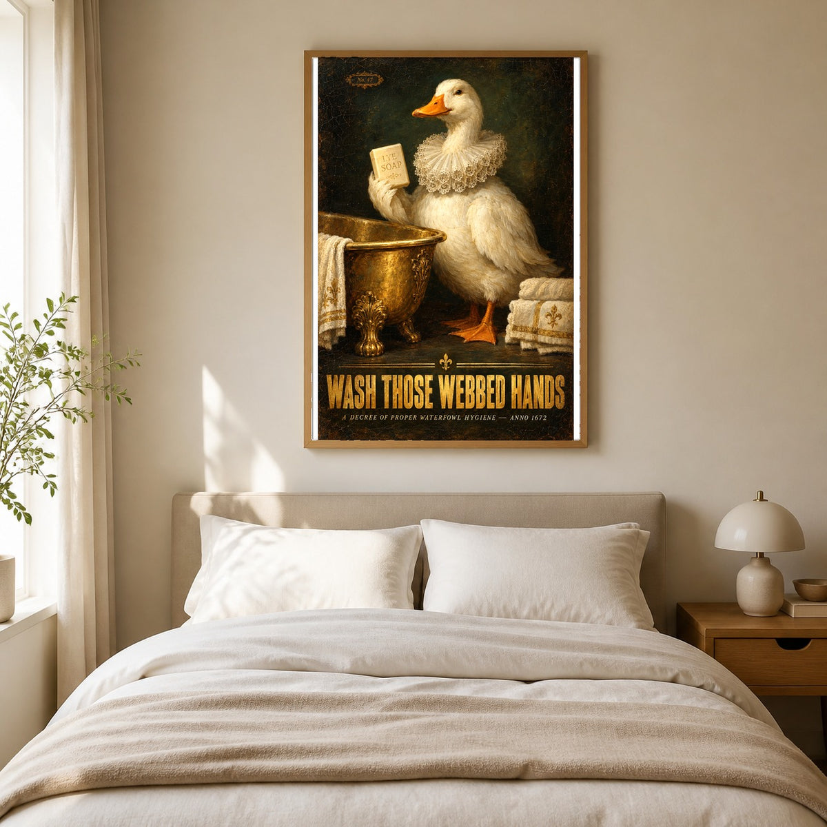 Funny Duck Bathroom Etiquette Poster, Wash Those Webbed Hands Art