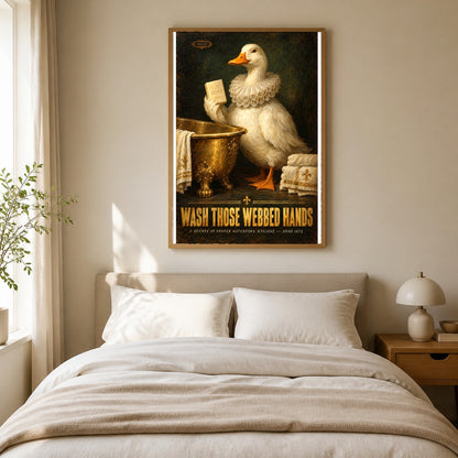 Funny Duck Bathroom Etiquette Poster, Wash Those Webbed Hands Art