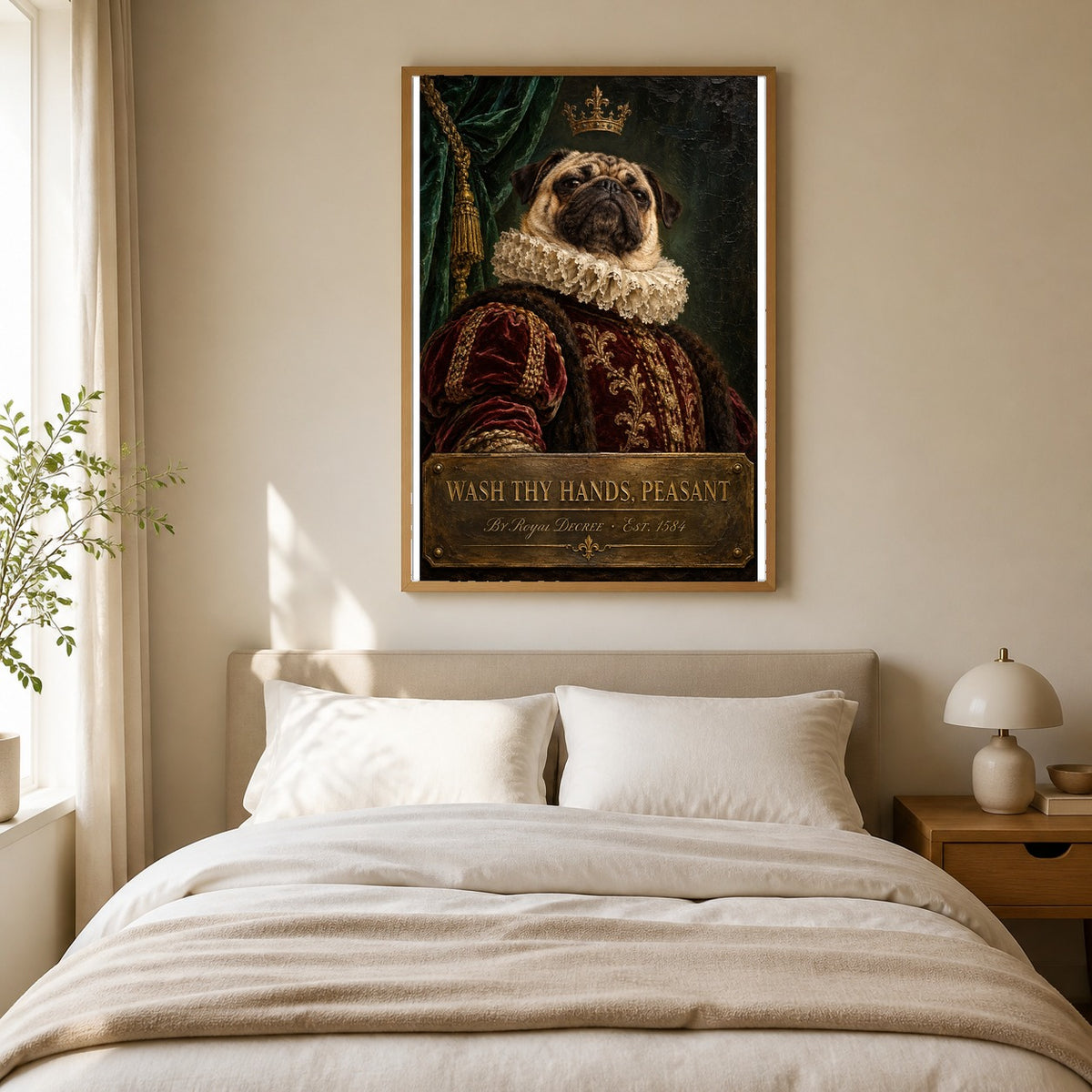 Royal Pug Bathroom Poster, Wash Thy Hands Peasant Wall Art