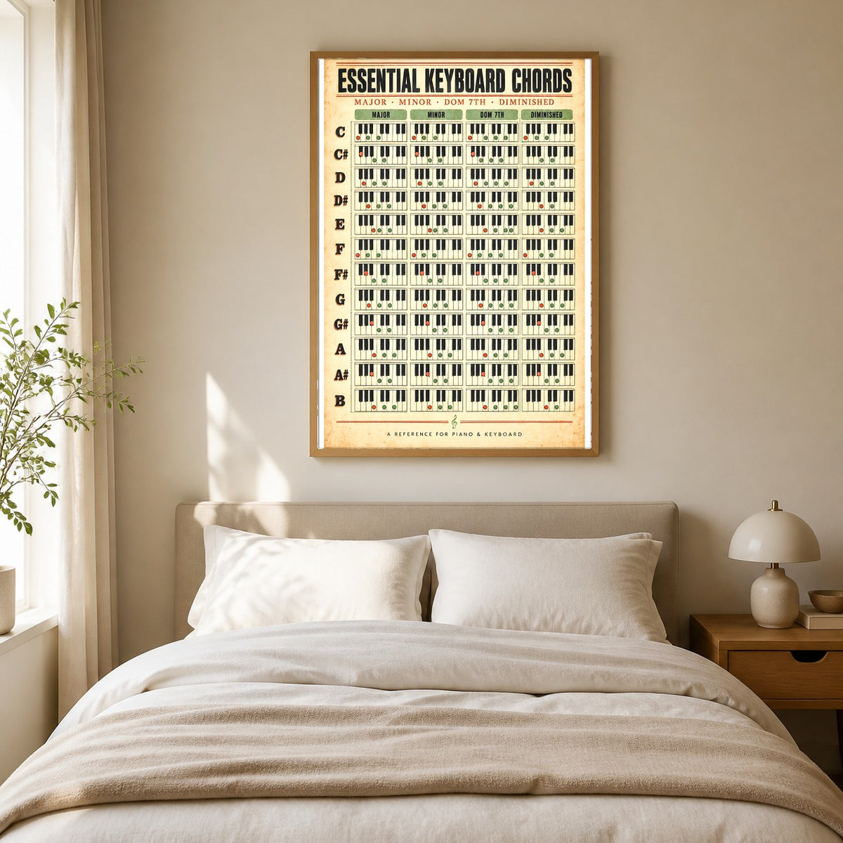 Essential Keyboard Chords Poster, Piano Reference Chart Wall Art