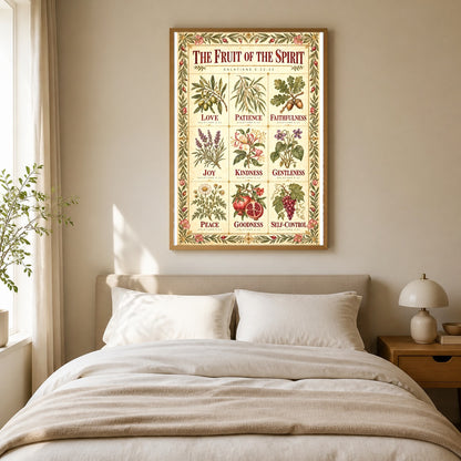 Fruit of the Spirit Botanical Poster, Galatians 5 Herbarium Field Guide