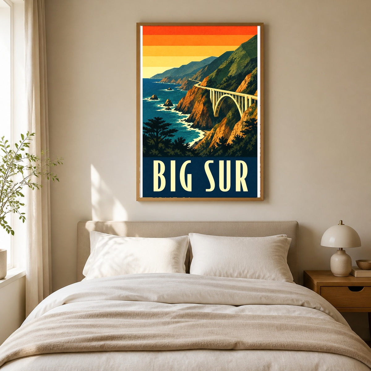 Big Sur California Vintage Travel Poster, Coastal Wall Art