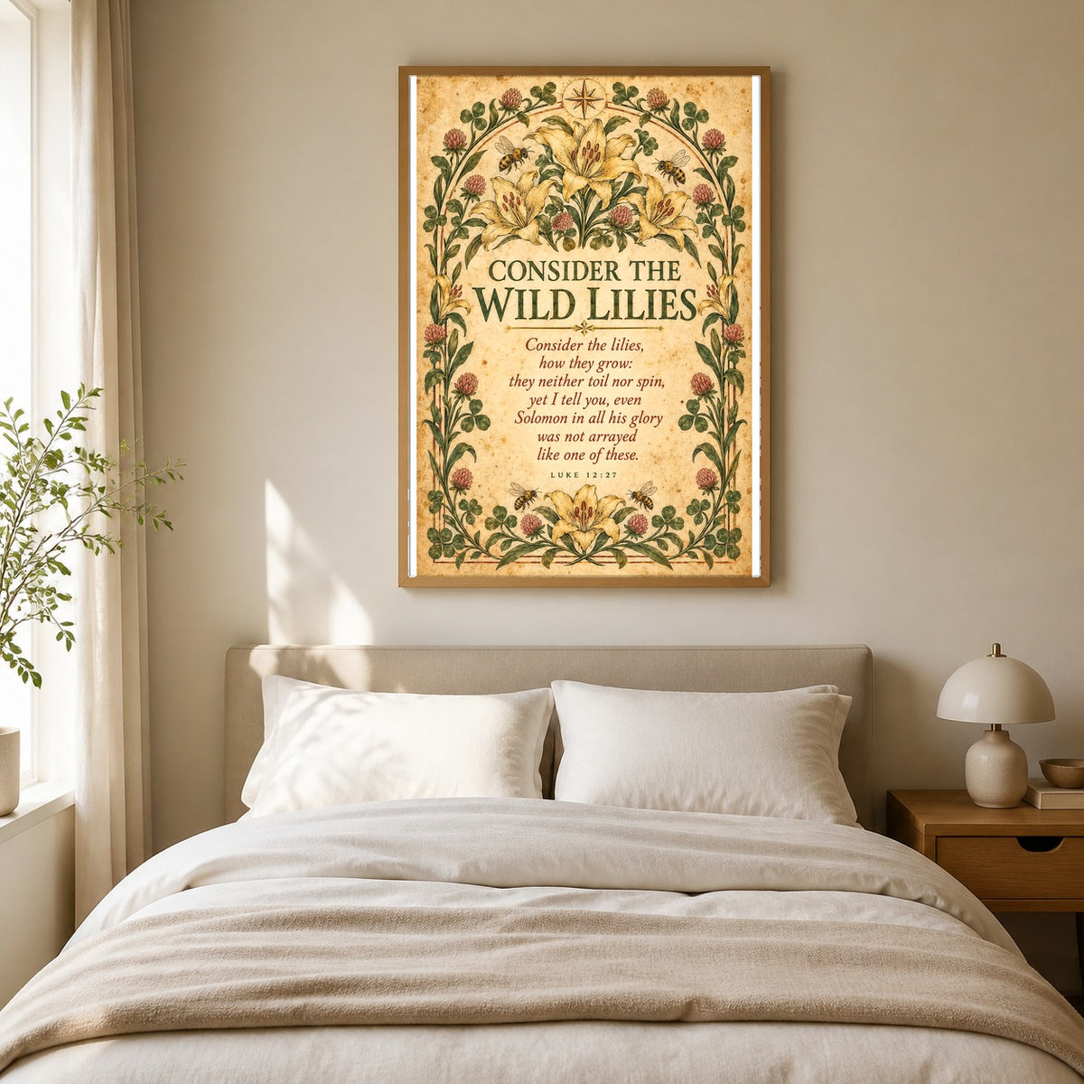 Consider the Wild Lilies Luke 12:27 Poster, Christian Botanical Wall Art