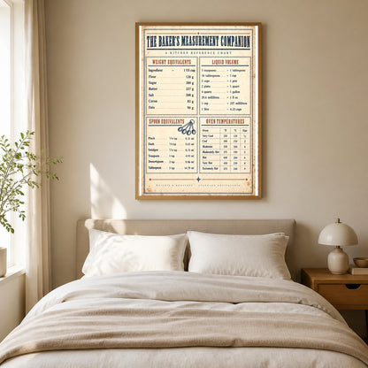 Bakers Measurement Companion Poster, Kitchen Conversion Art Chart