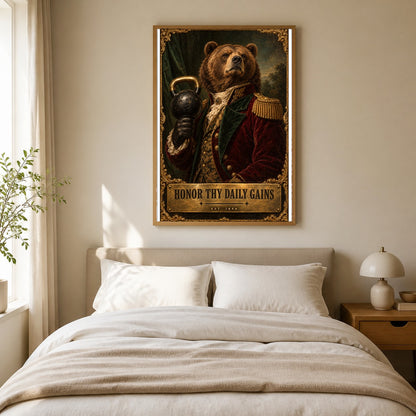 Victorian Bear Weightlifter Poster, Funny Gym Wall Art