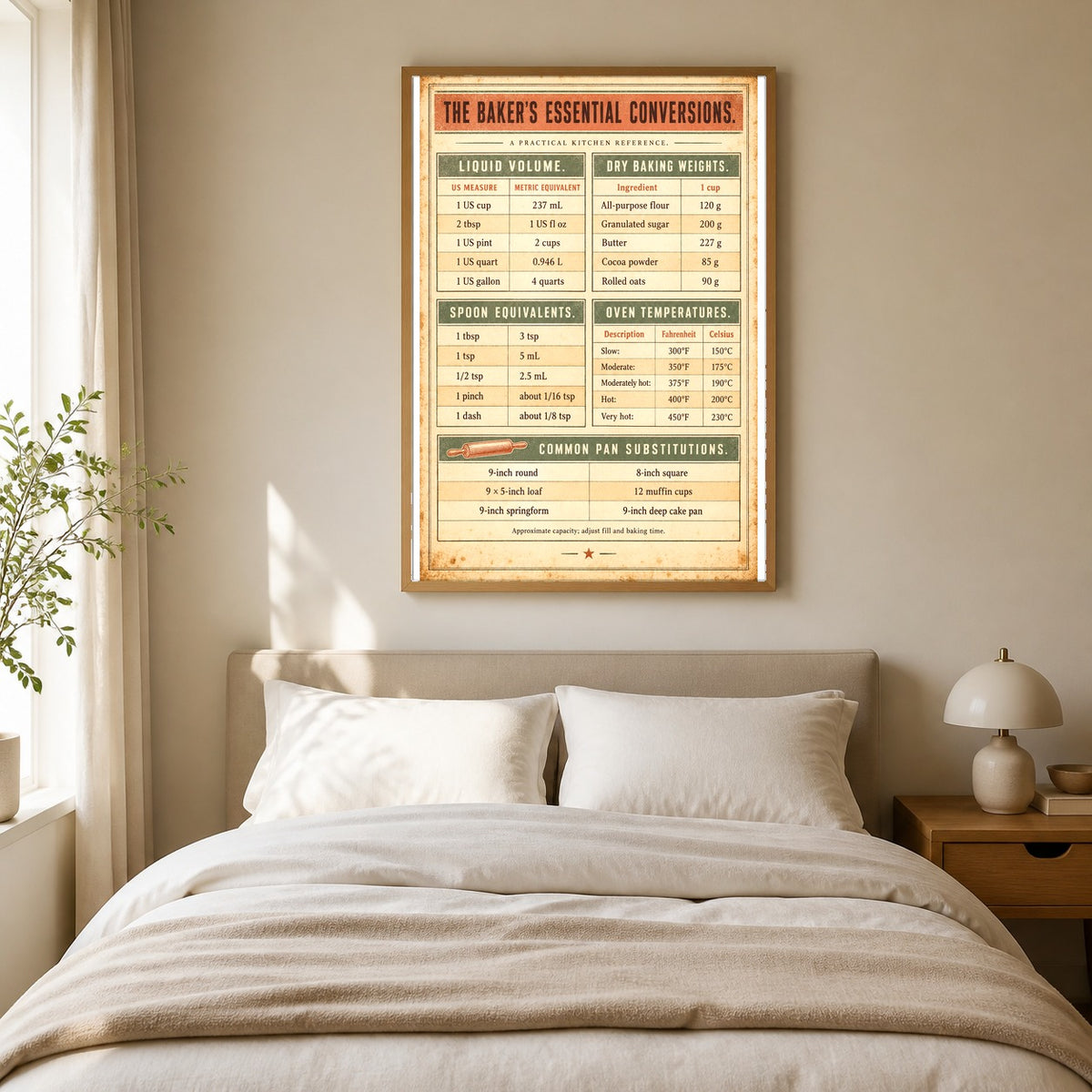 Artisanal Baking Conversion Chart Poster, Kitchen Art Print