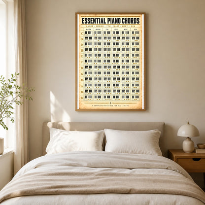 Essential Piano Chords Reference Chart Poster, Music Studio Wall Art