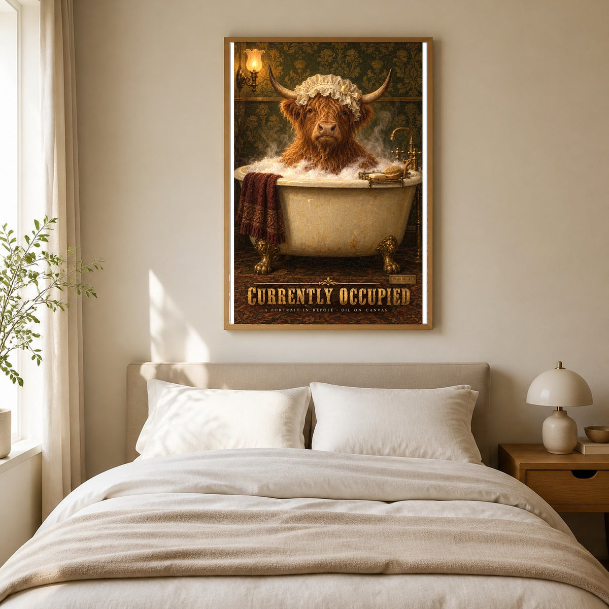 Currently Occupied Highland Cow Bubble Bath Wall Art Poster