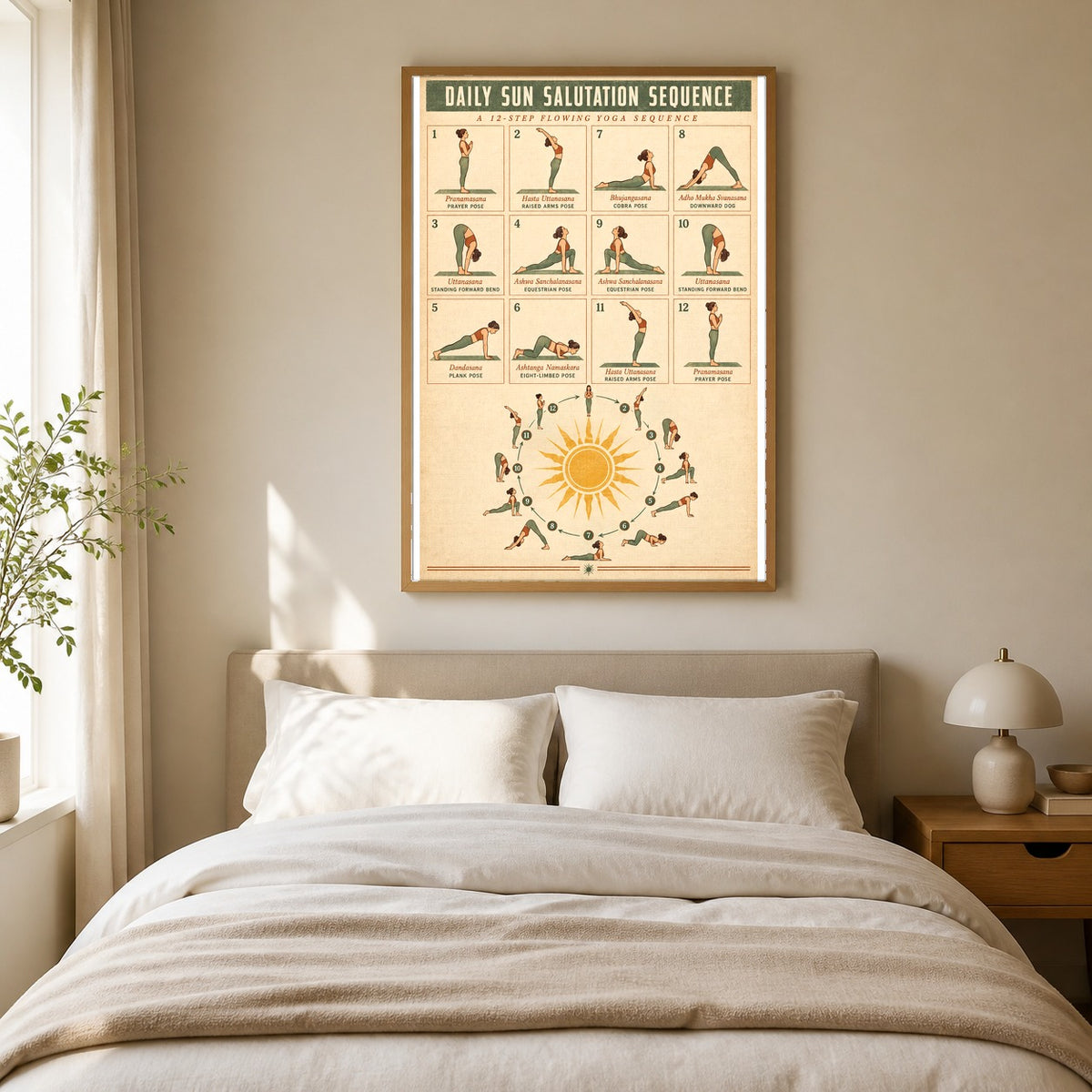 Sun Salutation Yoga Sequence Poster, Minimalist Wellness Wall Art