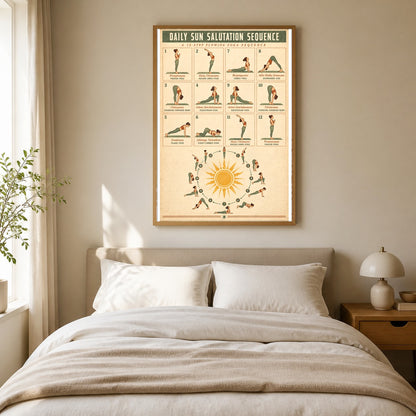 Sun Salutation Yoga Sequence Poster, Minimalist Wellness Wall Art