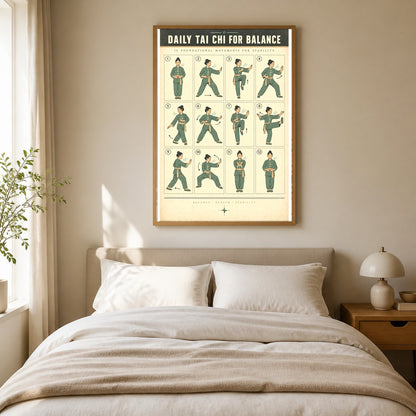 Daily Tai Chi for Balance Art Poster, Senior Exercise Chart