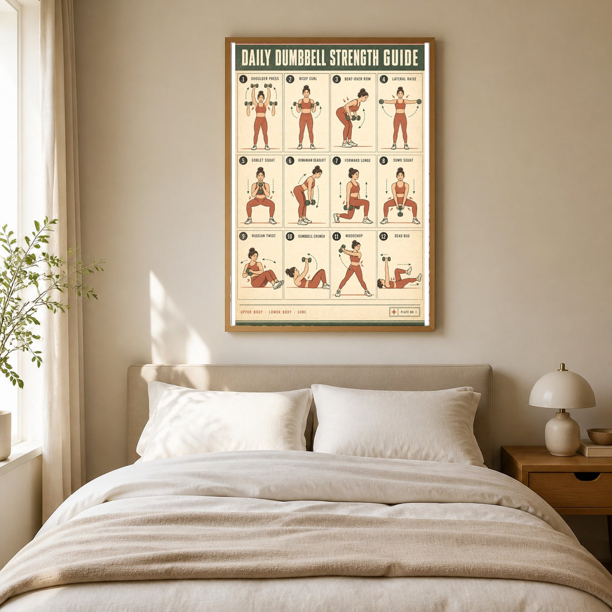 Dumbbell Strength Guide Poster, Earth Tone Workout Chart