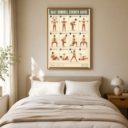 Dumbbell Strength Guide Poster, Earth Tone Workout Chart