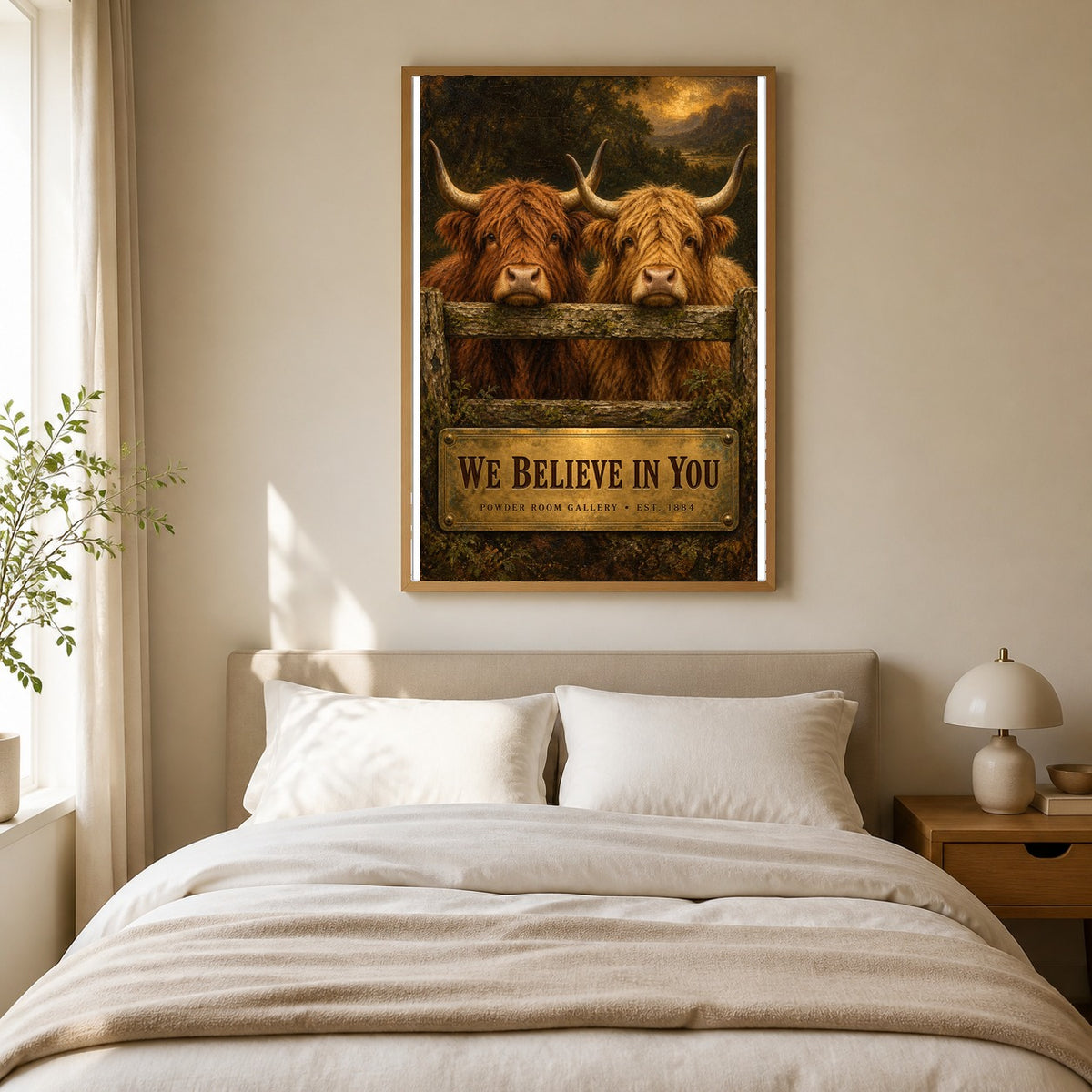 We Believe in You Highland Cattle Bathroom Humor Art Poster