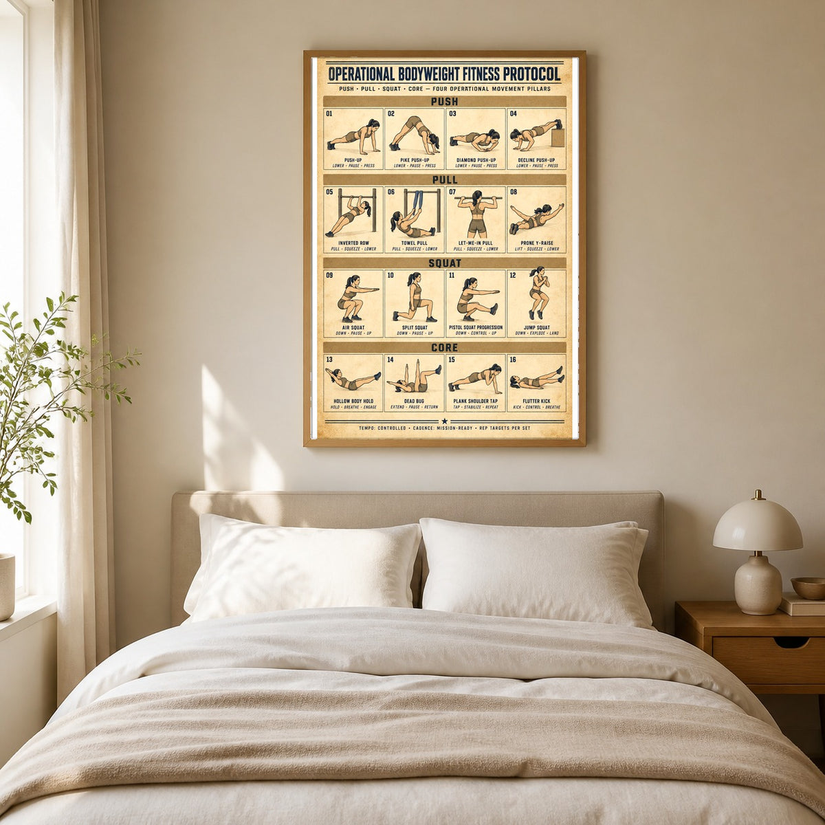 Female Tactical Bodyweight Fitness Protocol Chart Poster