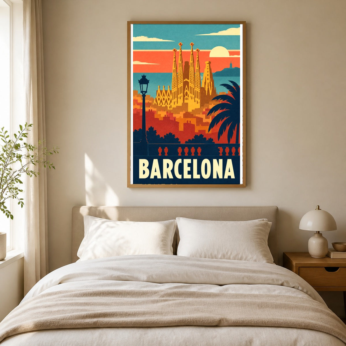 Barcelona Vintage Travel Poster, Spain Cityscape Art Print