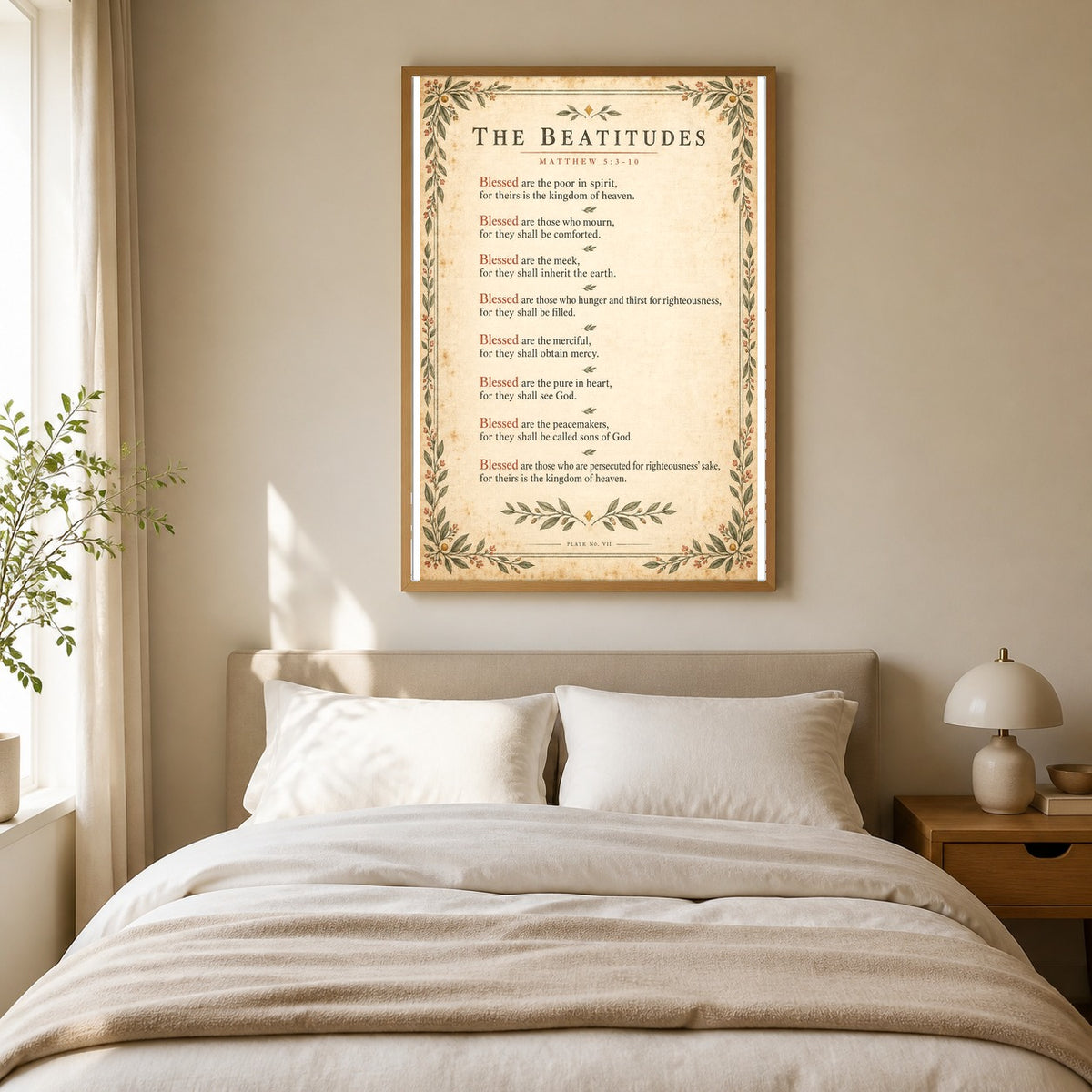 The Beatitudes Scripture Wall Art Poster, Matthew 5 Faith Home Decor