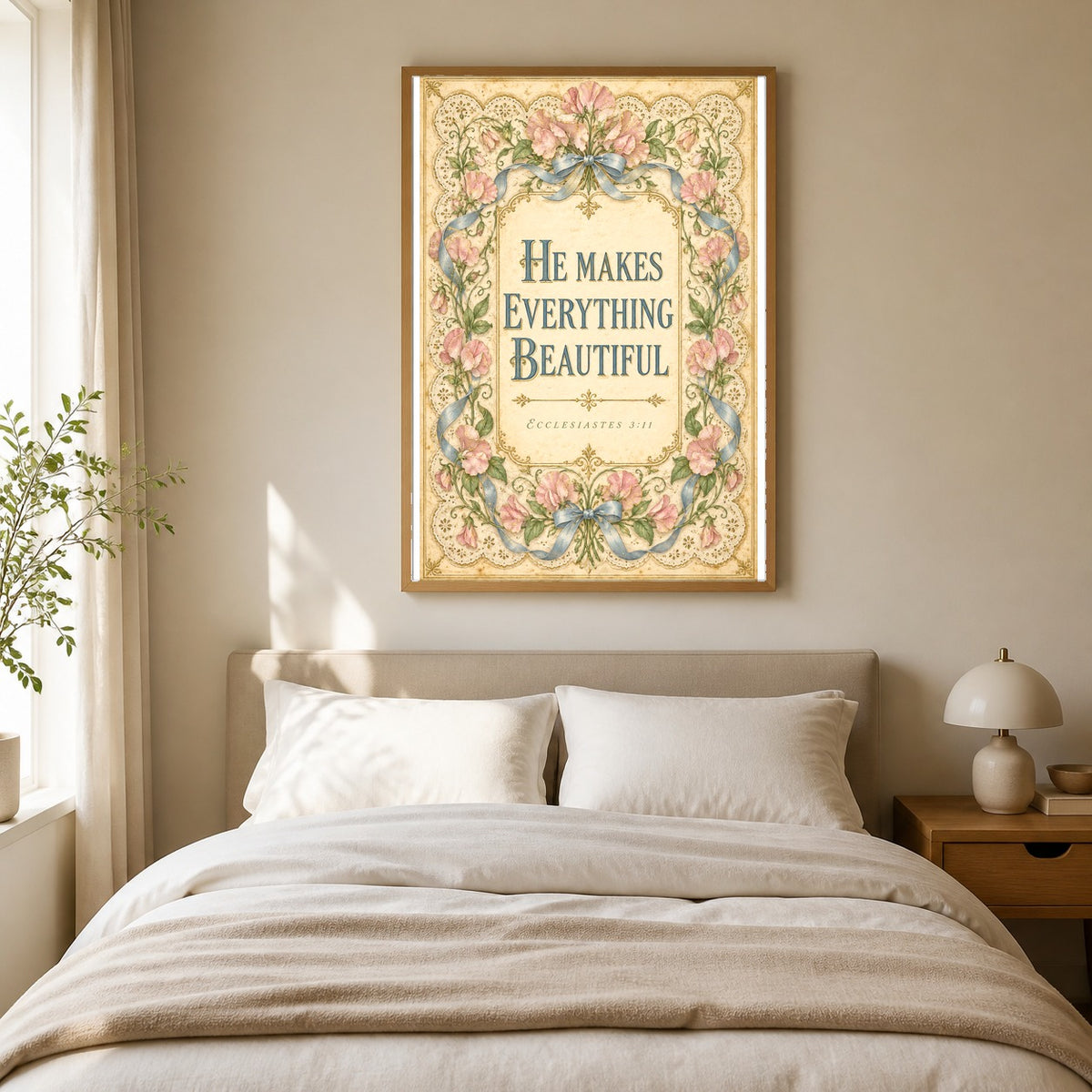Botanical Toile Ecclesiastes Scripture Poster, Coquette Christian Art