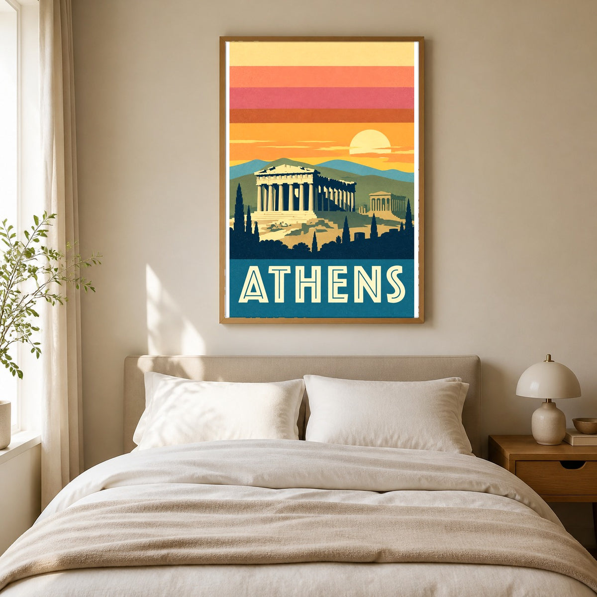 Athens Greece Vintage Travel Poster, Retro Acropolis Wall Art
