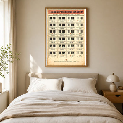 Essential Piano Chords Directory Poster, Music Theory Wall Art