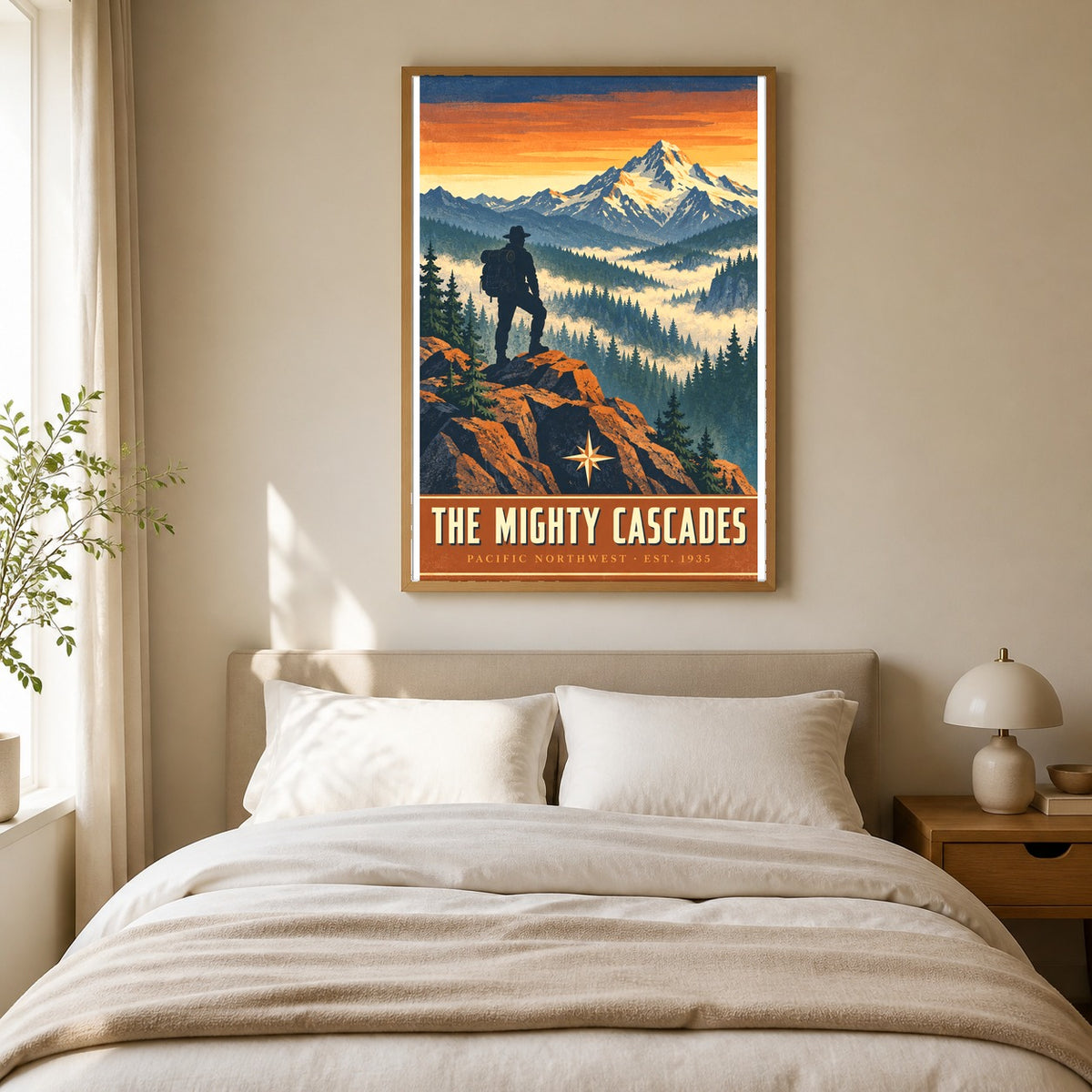 The Mighty Cascades Poster, Vintage Alpine Explorer Wall Art