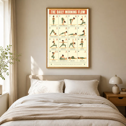 The Daily Morning Flow Poster, Beginner Yoga Chart Wall Art