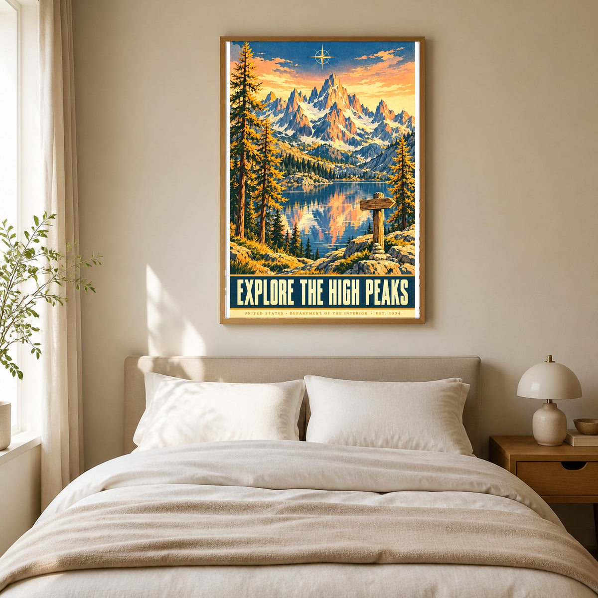Alpine Cirque Overlook Vintage Travel Poster, High Peaks Wall Art