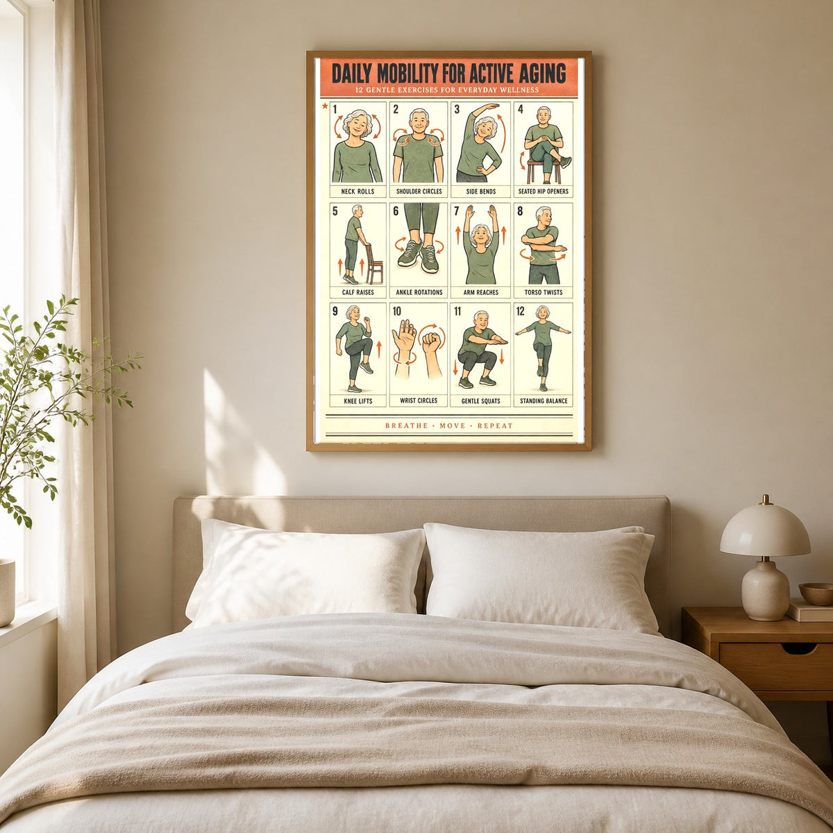 Daily Mobility for Active Aging Poster, Senior Exercise Chart