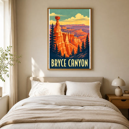 Bryce Canyon Vintage Travel Poster, Retro Wall Art Print