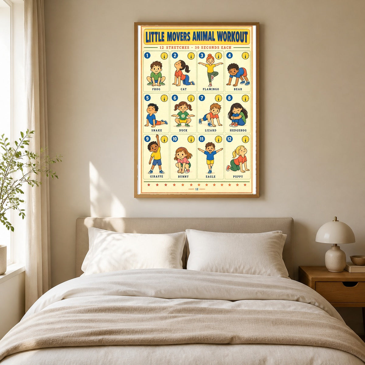 Kids Animal Workout Chart Poster for Playrooms and Gyms