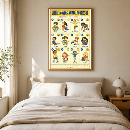 Kids Animal Workout Chart Poster for Playrooms and Gyms