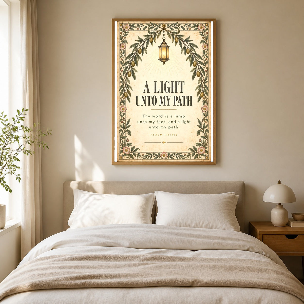 A Light Unto My Path Poster, Psalm 119 Olive Branch Scripture Art