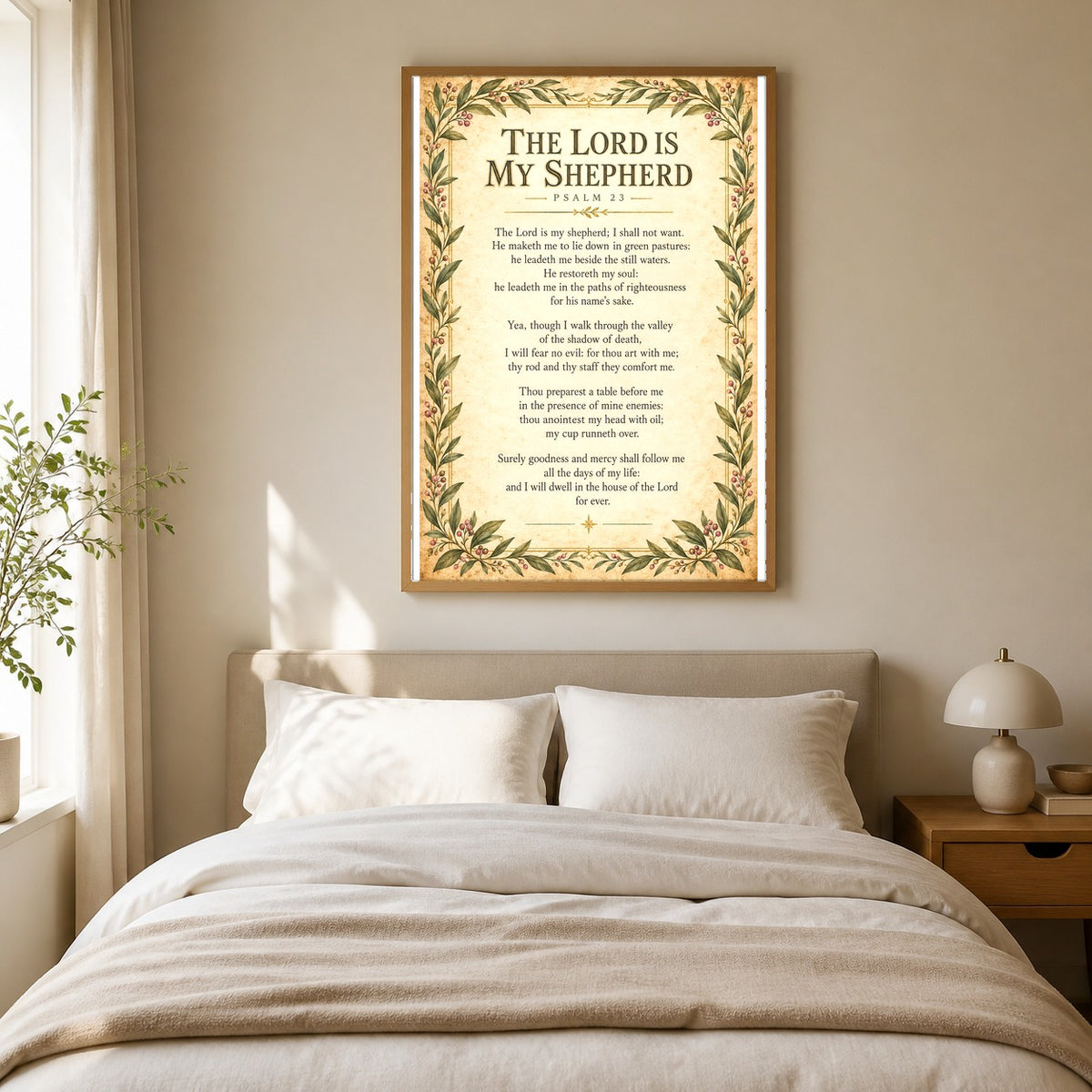 Psalm 23 Scripture Art Poster, The Lord Is My Shepherd Wall Decor