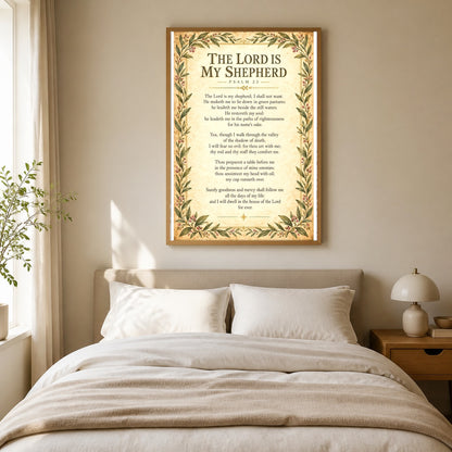 Psalm 23 Scripture Art Poster, The Lord Is My Shepherd Wall Decor